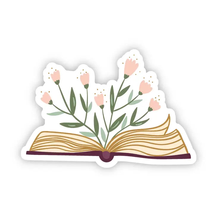 Floral Open Book Sticker, 3-inch